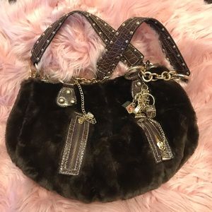 Kathy Van Zeeland Golden Chains Faux Fur Bag EUC